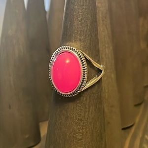 NWOT Hot pink silver tone ring